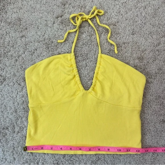 Aritzia Wilfred Yellow Merci Ribbed Halter Crop Top Size Medium - Picture 11 of 13